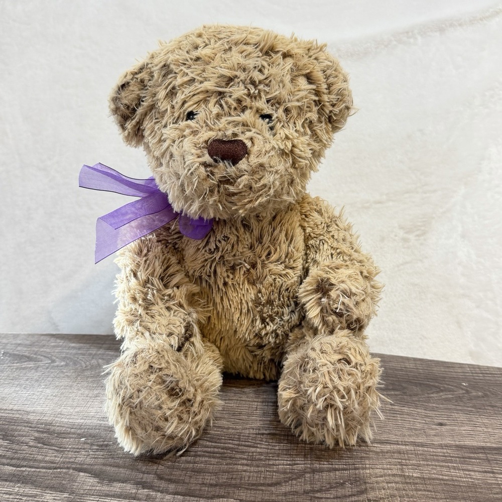 Dan Dee Collector's Choice Brown Cream Shaggy Teddy Bear Plush Purple Sheer Bow
